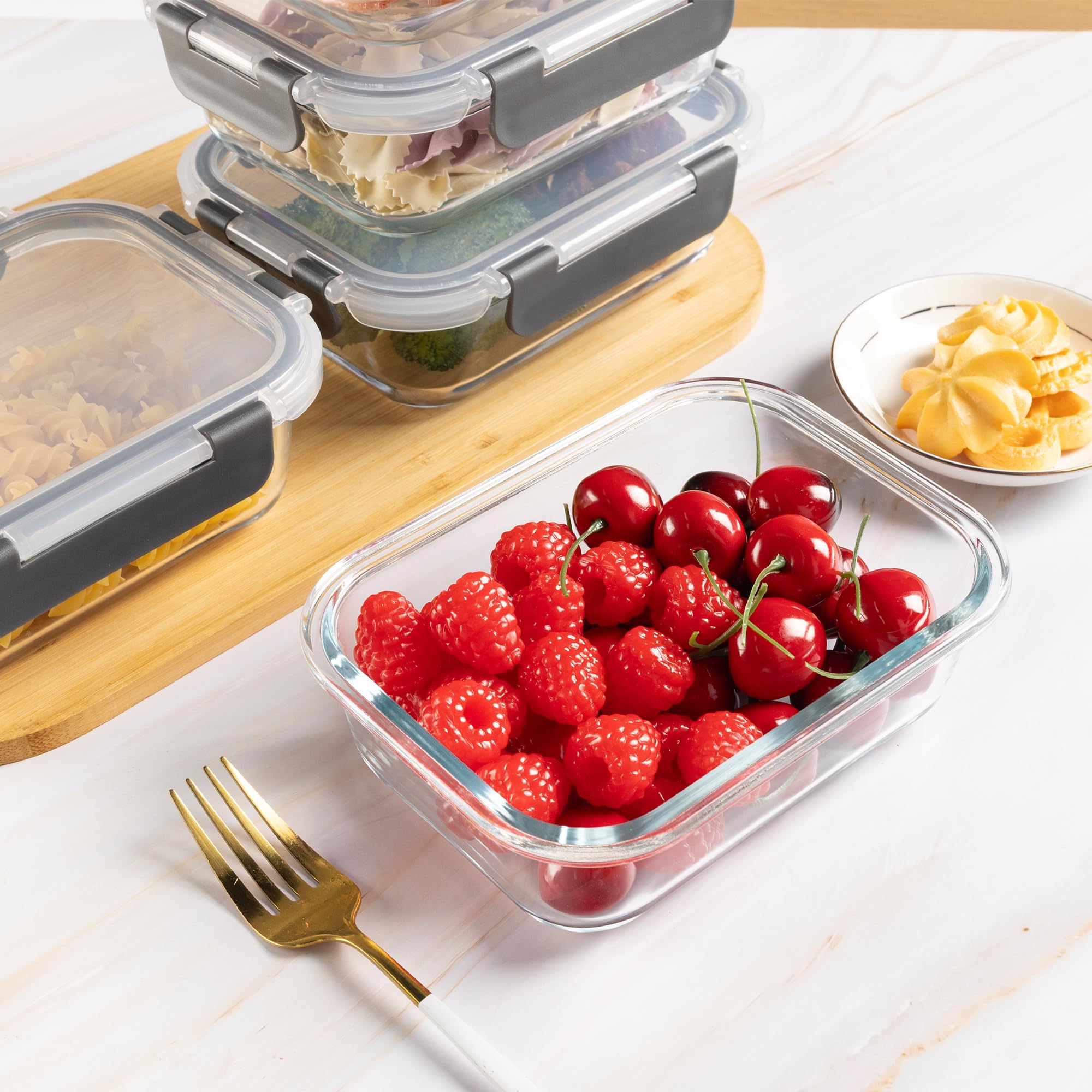 10 Stück 625 ml Glasbehälter für Mahlzeiten, Frischhaltedosen mit Deckel | Luftdichte, auslaufsichere Lunchbehälter für Küche, Gefrierschrank, Mikrowelle, spülmaschinenfest (Grau)