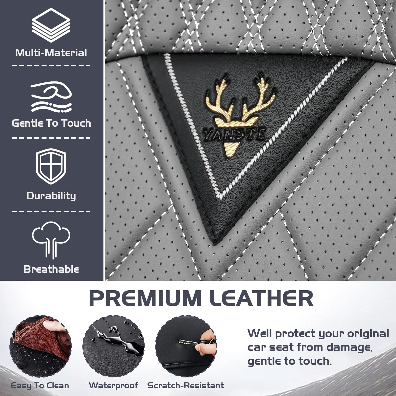 Car Seat Covers for Dodge Dakota 2000-2011 Waterproof Nappa Leather Full Set Seat Cover with Headrests Anti-Slip and — view 6