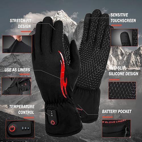 Miniatura 5 de Dr.Warm Guantes calefactables, guantes térmicos para mujeres y hombres, batería recargable de 7.4 V, guantes de trabajo finos con pantalla táctil