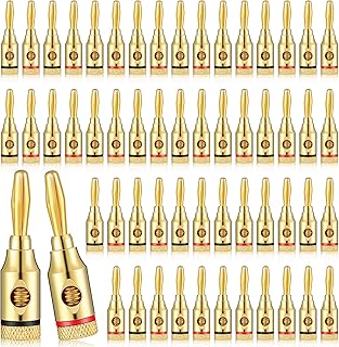 60 Packs Speaker Wire Banana Plugs Gold Plated Plugs Speaker Audio Open Screw Wire Banana Plugs for Speaker Wire Home Theater Wall Plates and More 30 Red 30 Black