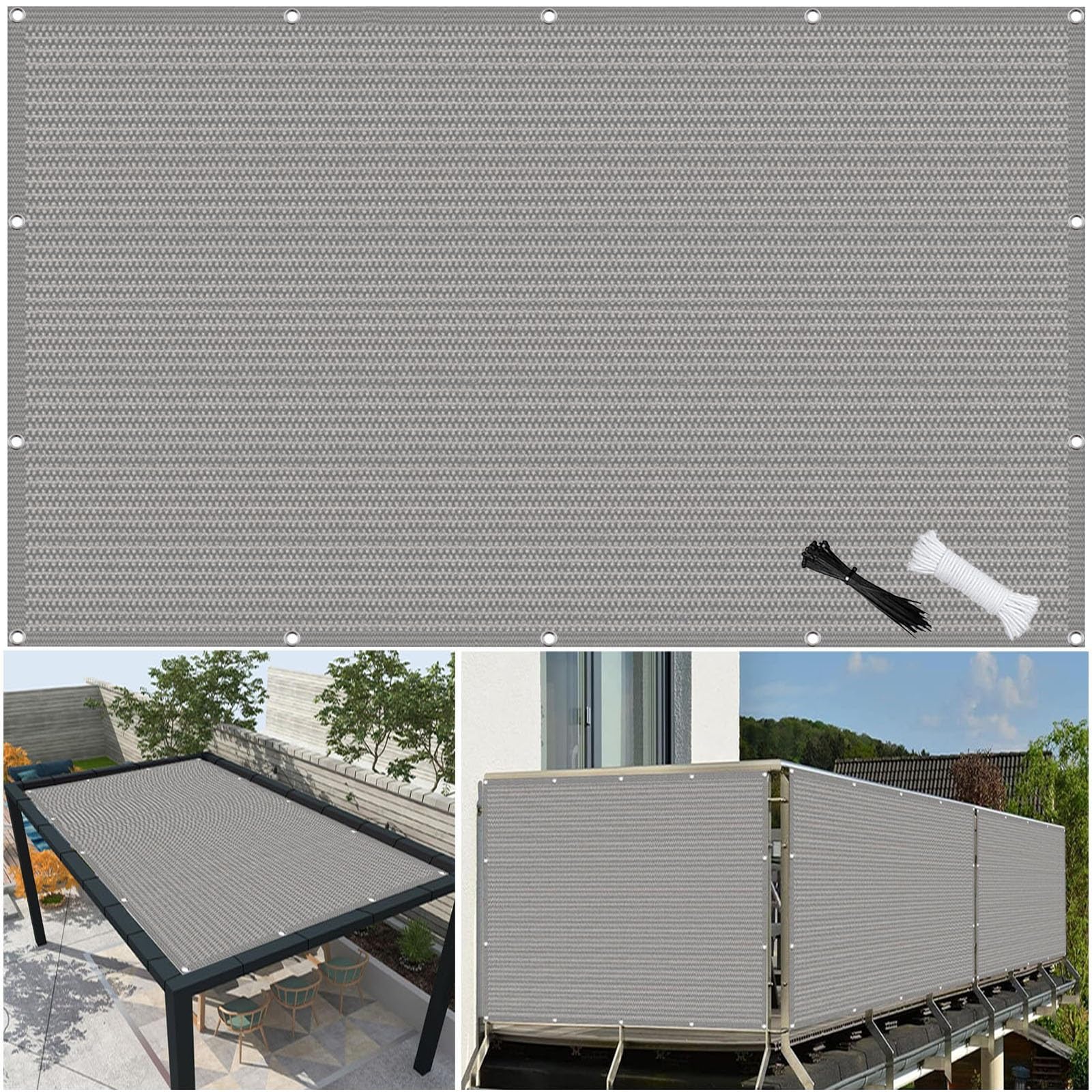 Auvent 3.8 x 4.2 m gris clair perméable et résistant pour protection plein air