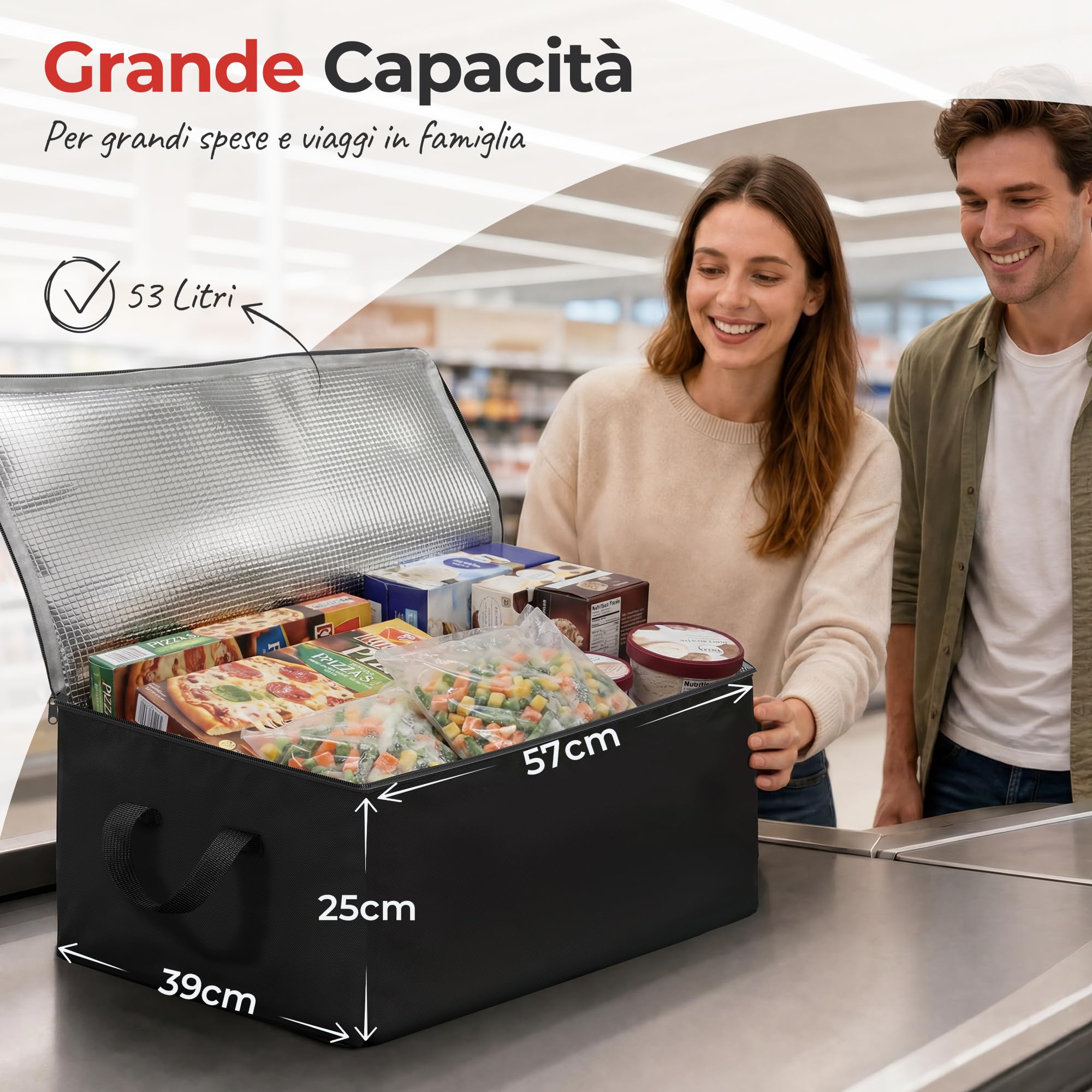 achilles Borsa Frigo Grande - 53L Borsa Termica - Borsa Frigo Pieghevole - Borsa per Mantenere il Cibo Caldo o Freddo - Organizer Bagagliaio - Portaoggetti Bagagliaio - Nero - 57x37x25 cm