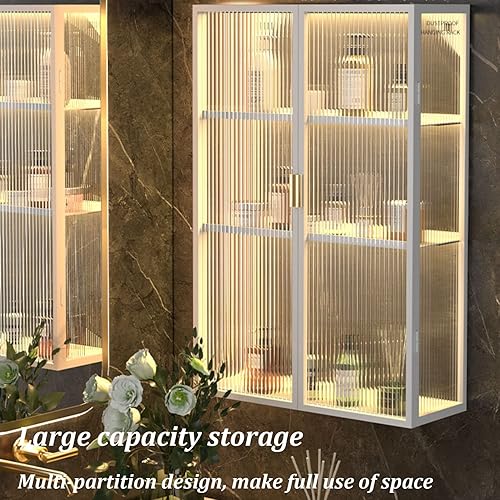 Miniatura 4 de Gabinete de baño para el hogar montado en la pared con puertas, artículos de tocador a prueba de polvo sin perforaciones, gabinete colgante de