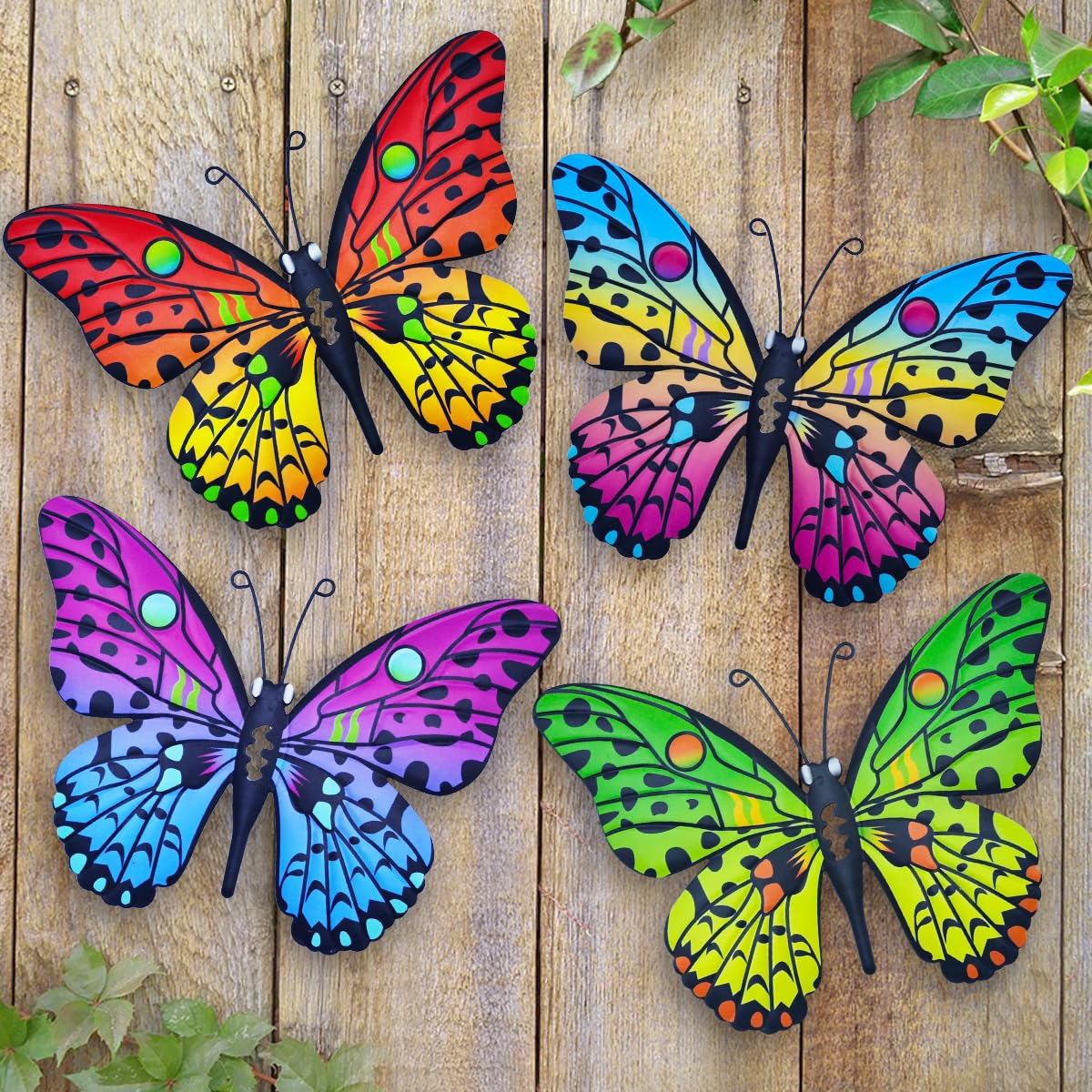 Set Di 4 Decorazioni Murali In Metallo A Farfalla 24 Cm - Colorate, Antiruggine, Per Giardino, Recinzione E Soggiorno