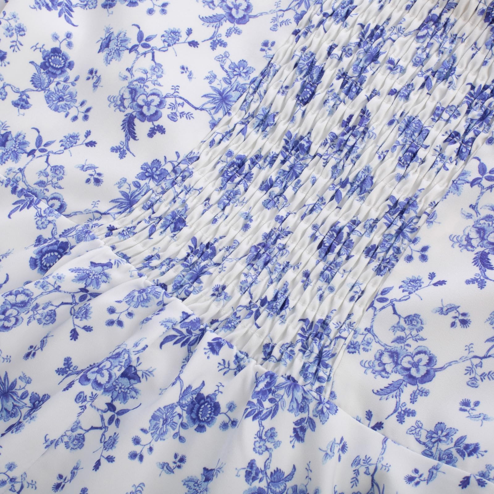 Belle Poque Women's Vintage Sleeveless Solid Floral Ruched Summer Cute A-Line Flowy Swing Midi Dress: XX-Large White-blue Floral 2