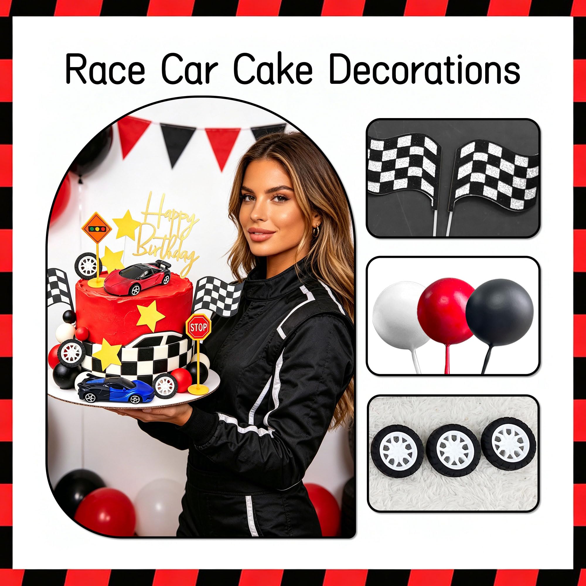 Race Car Cake Decorations Checkered Flag Growing Up Two Fast Birthday Decor Fast One Three Four Speed Birthday Decorations - Image 3