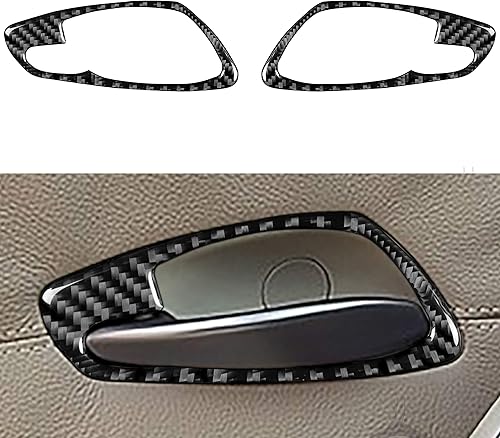 RRX Cubierta de marco para manija interior de la puerta del automóvil, calcomanía de fibra de carbono negro real para puerta de agarre abierto,