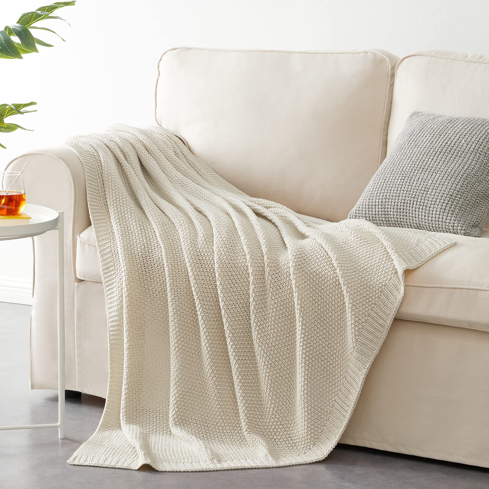 Amazon.com: BOURINA Bed Throw Acrylic Chunky Knitted Throw Blanket,50" x  60" Beige Textured Decorative Throw Blanket Thick Solid for Couch  Chairs,Bedroom,Office Home,Travel Blanket : Home & Kitchen