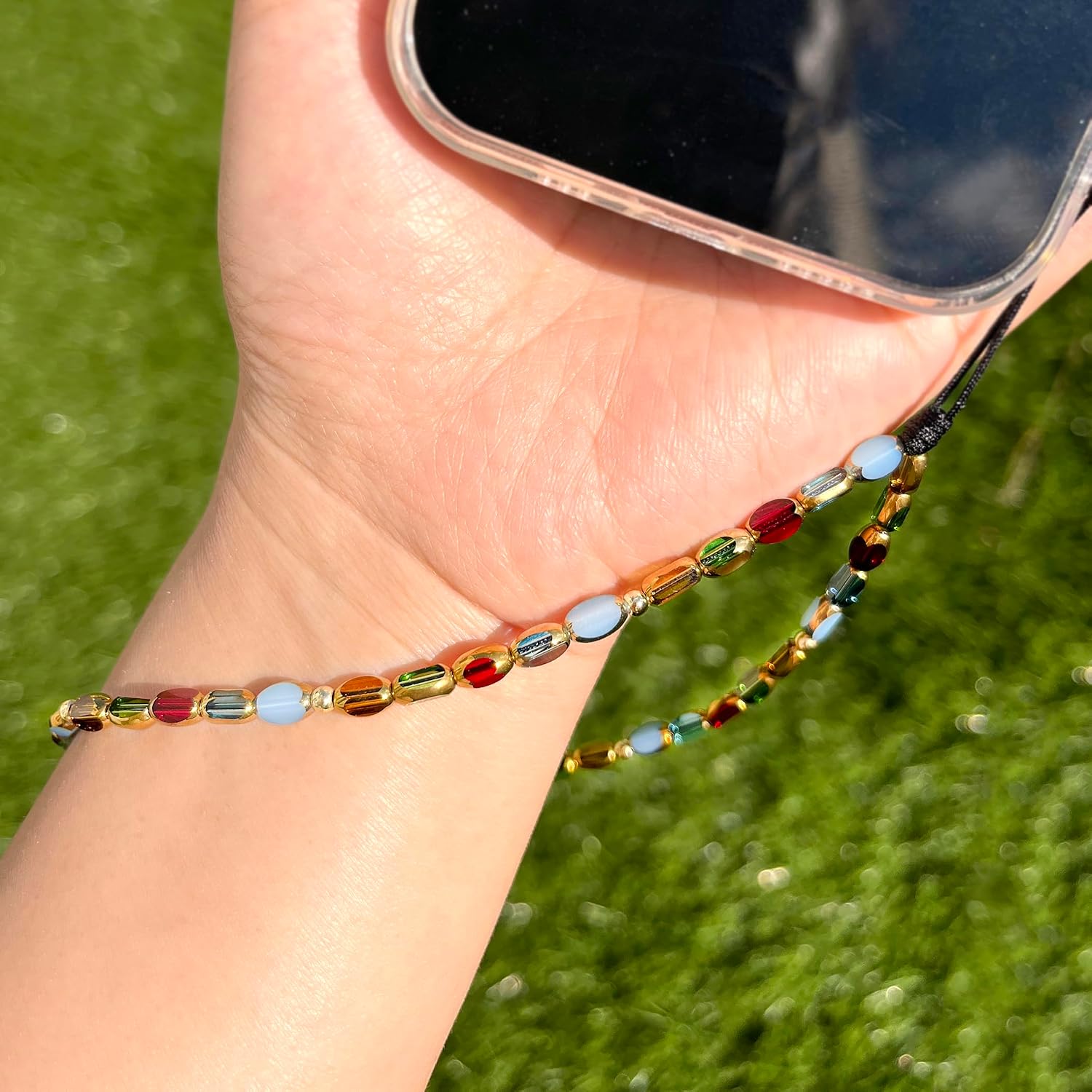 Boho Style Phone Charm Wrist Strap, Vintage Glass Beaded Lanyard Wristlet Chain, Elegant Bracelet Strap for Phone Cases