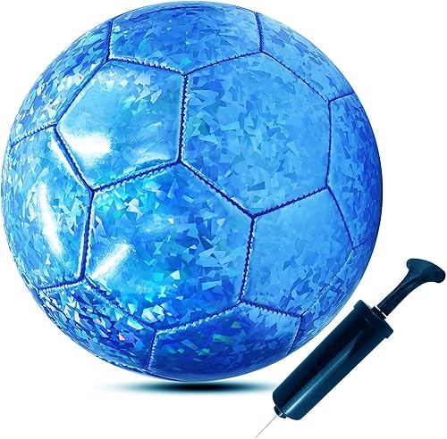 ABAJI Balón de fútbol tamaño 3 4 5 patrón brillante cuero suave práctica entrenamiento regalo de fútbol para niños niñas viene con aguja de bomba
