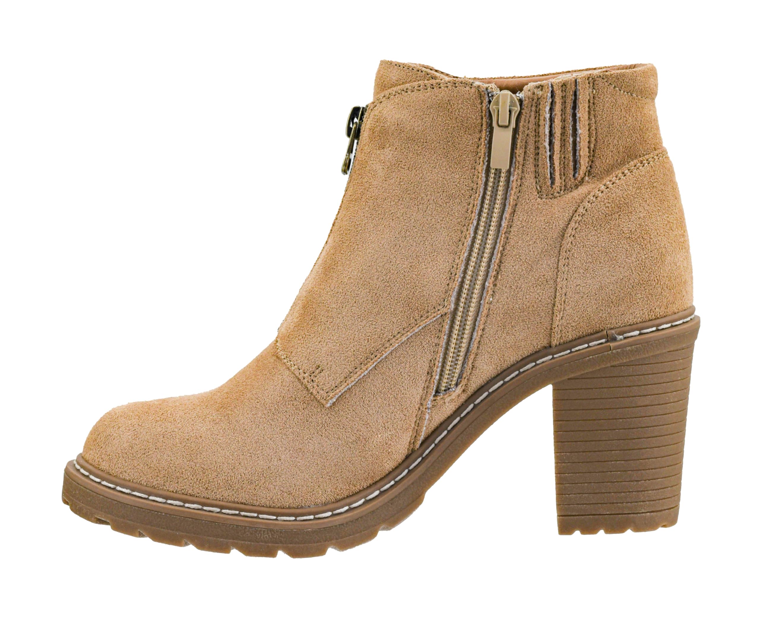 Corkys Footwear Womens Graham Cracker 3-Inch Heeled Bootie Featuring a Functional Side Zipper and a Unique Front Zip
