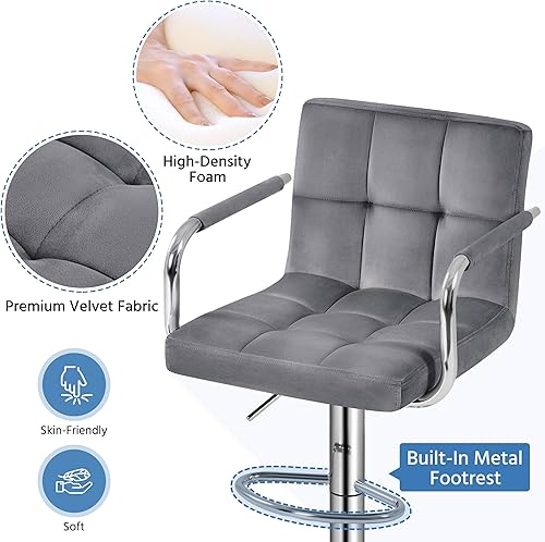 Miniatura 19 de Yaheetech Juego de 2 taburetes de bar ajustables de piel sintética, taburetes de mostrador modernos con respaldo y reposapiés, taburetes de bar