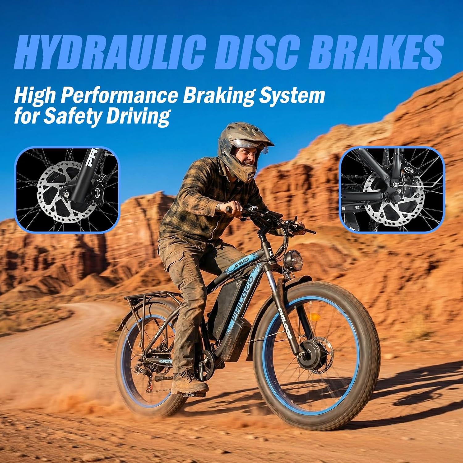 PHILODO 5000w Dual Motor E-Bike 60V Electric Bike for Adults,45 MiIe P-Hour Full Suspension Hydraulic Disc Brakes EBike,26/24x4 Fat Tires Mountain Bikes for All Terrain Snow/Sand