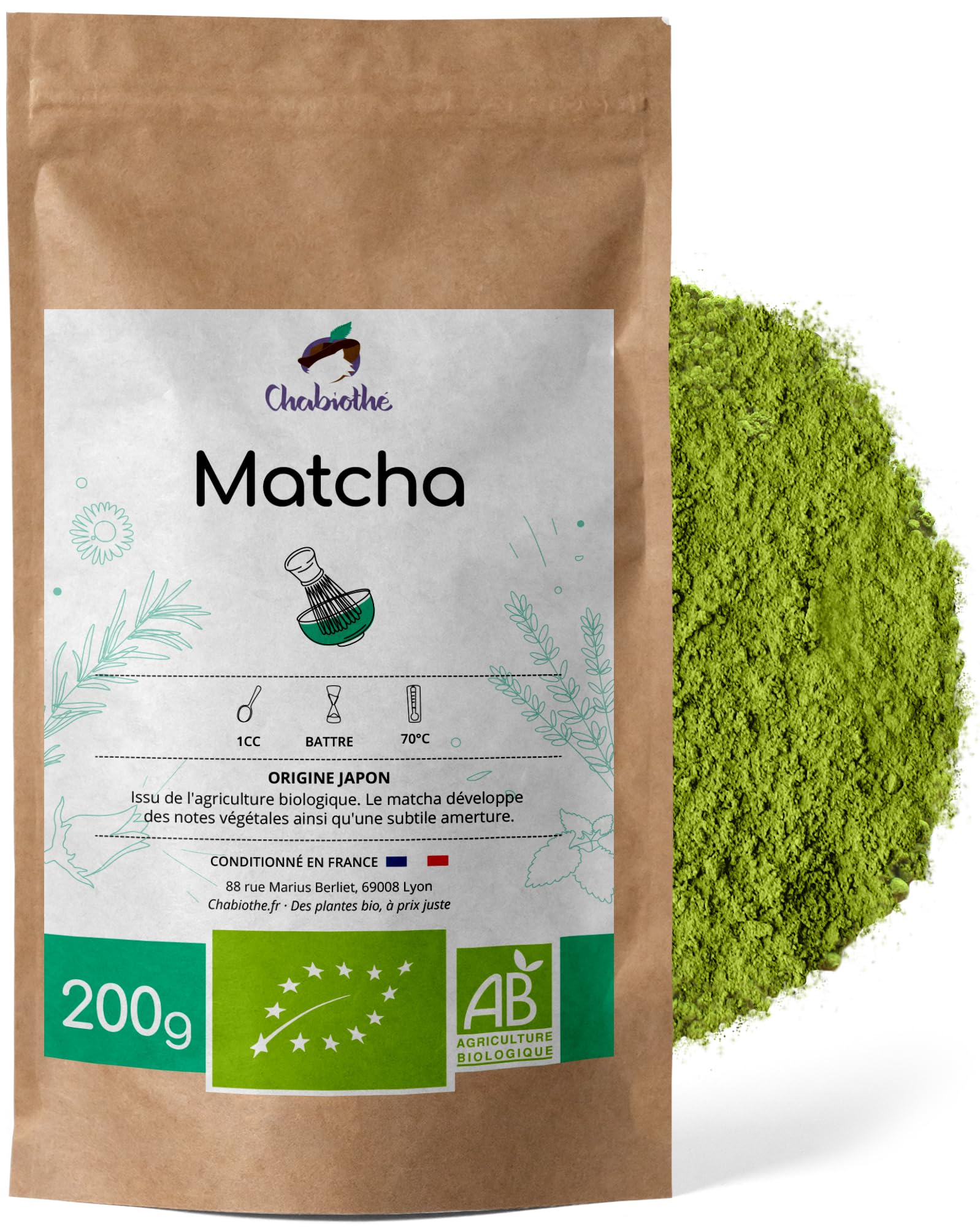 Té Verde Matcha en polvo 100% ORGÁNICO 200g - té verde en polvo matcha Origen Japón en paquete biodegradable - reutilizable Té Matcha en polvo