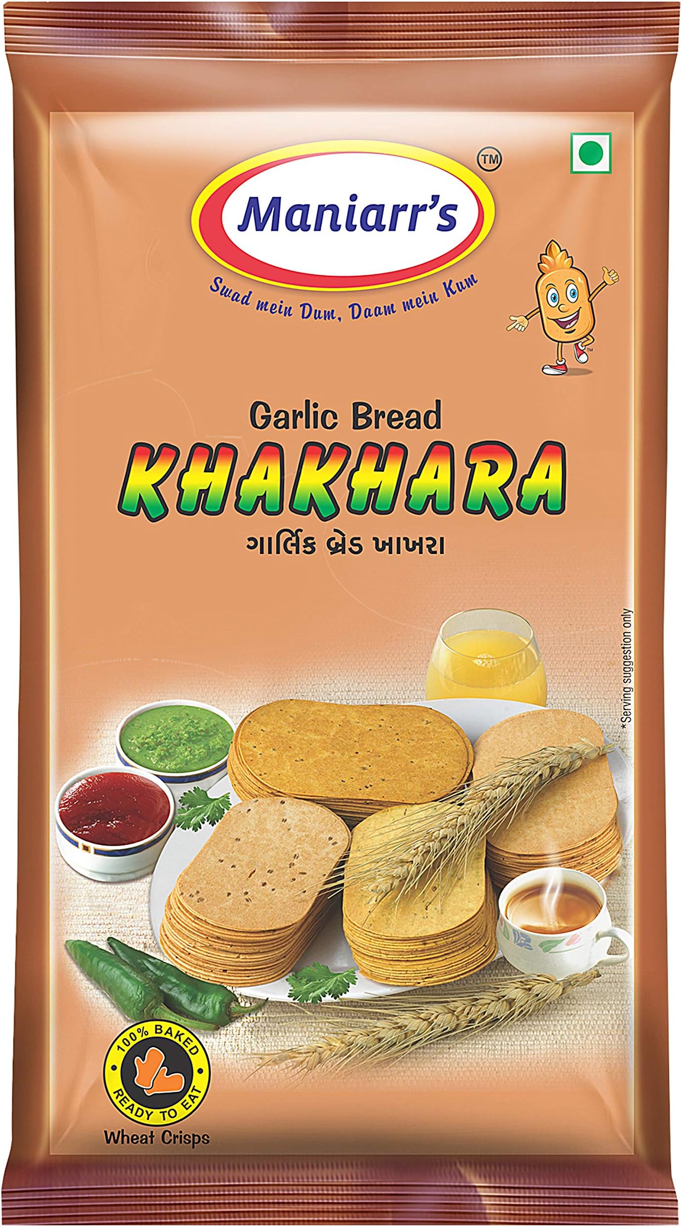 Maniarrs Single Flavour Garlic Bread Khakhara Snacks, 360 g -Pack of 8