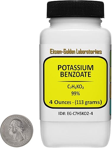 Miniatura 7 de Benzoato de potasio C7H5KO2 99% USP-FCC Microprills de grado alimenticio 8 oz en una botella