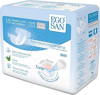 Egosan Ultra Incontinence Disposable Adult Diaper Brief Maximum Absorbency and Adjustable Tabs for Men and Women (Medium, 15-Count)
