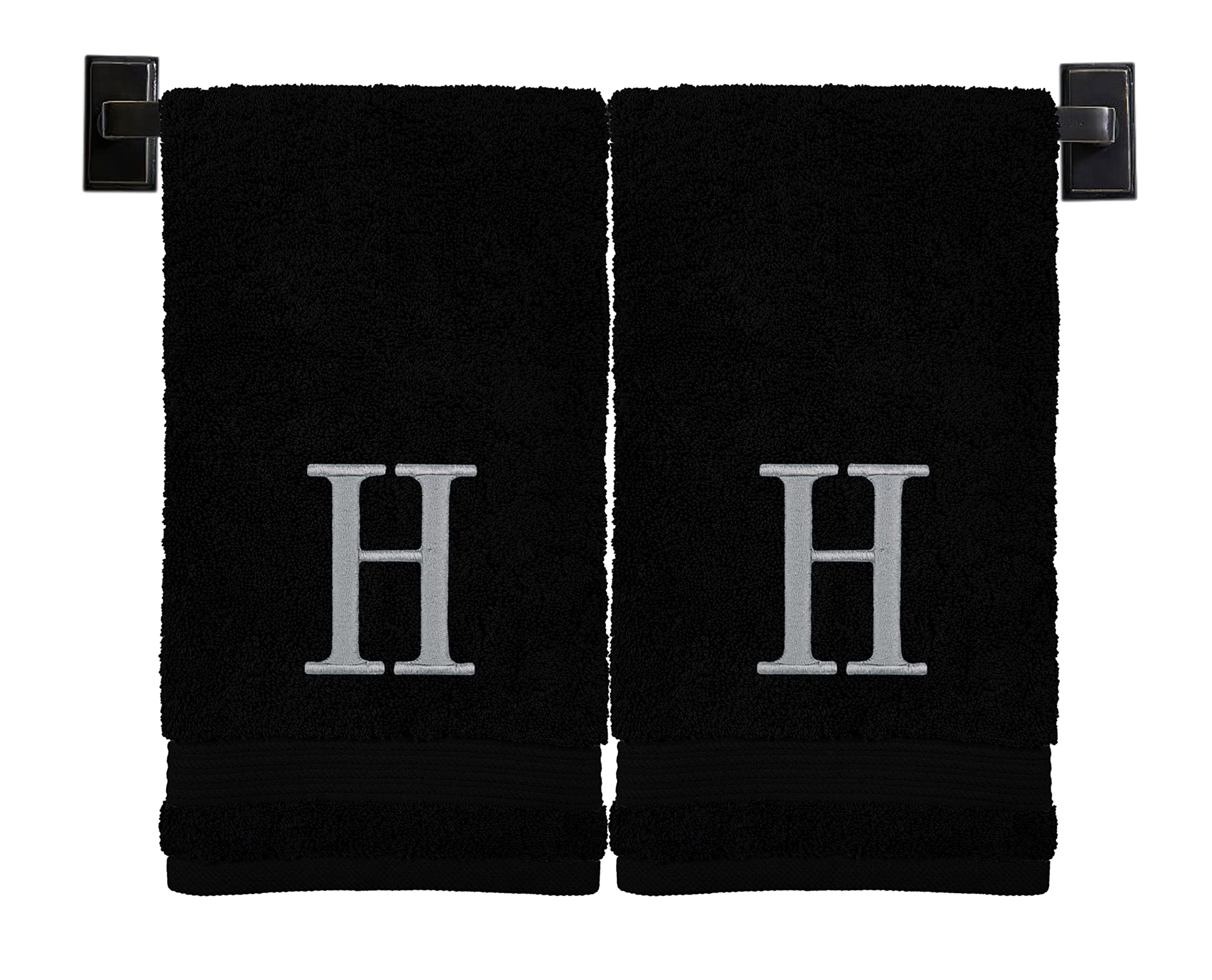 Custom Luxury Towels Black Hand Towels for Bathroom with Monogram | Luxury Cotton Turkish Towels | Embroidered in USA | Set of 2 | Choose Set Color