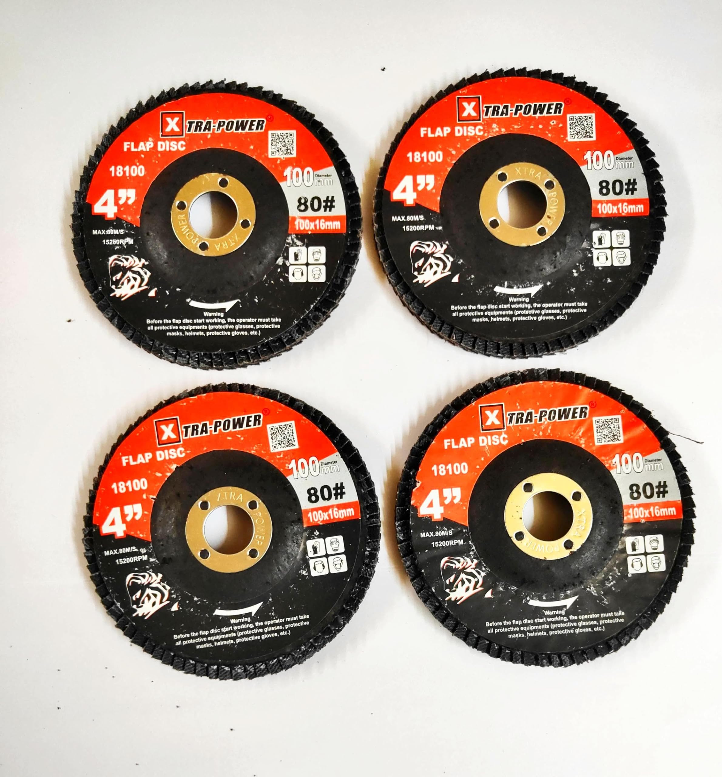 Xtra-Power Flap Disc, 4 inch, 100mm x 16mm, 80 Grit, 15200 RPM Max Xtra-Power Flap Disc, 4 inch, 100mm x 16mm, 80 Grit, 15200 RPM Max