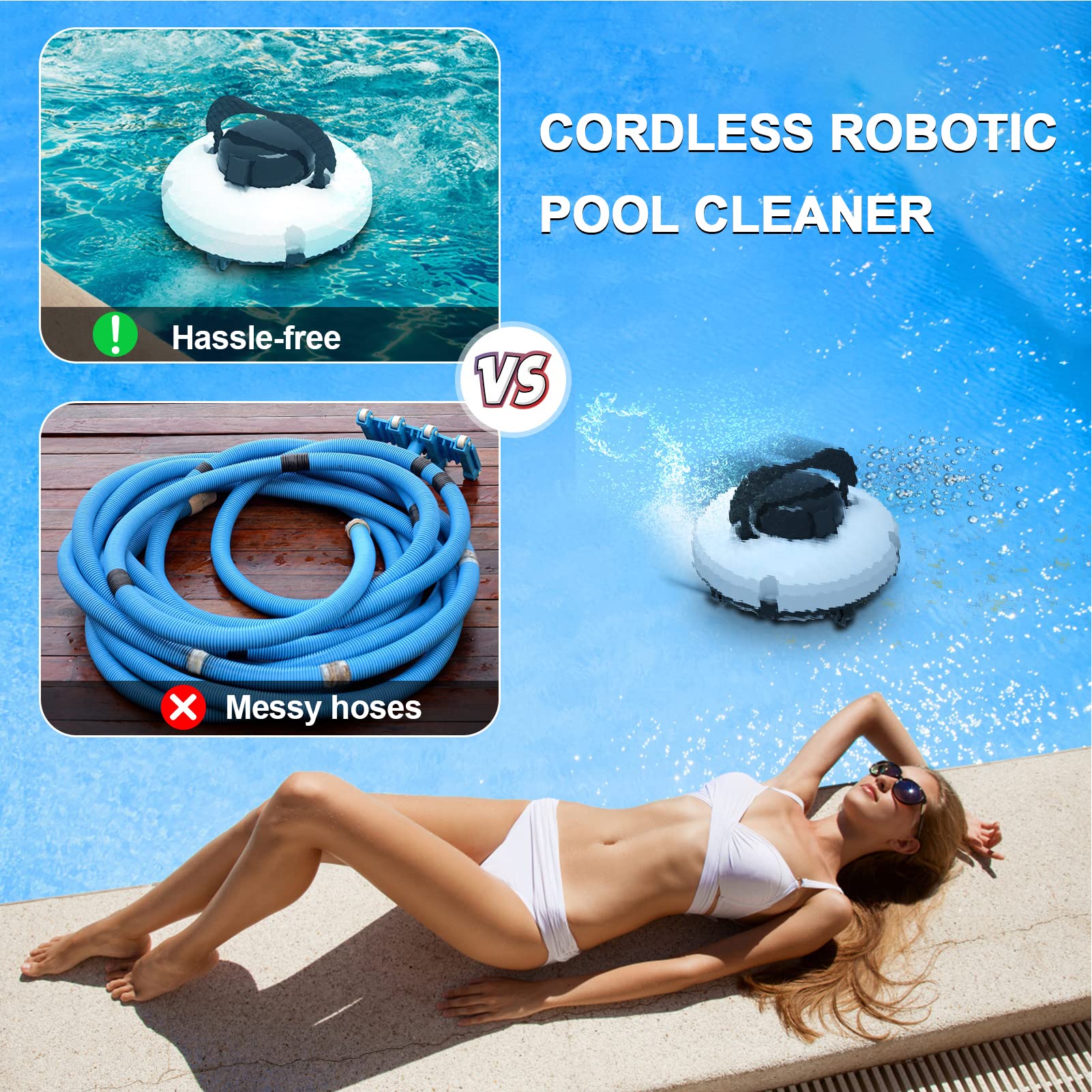 Lixada Robot per Piscina,Aspirapolvere per Piscina Automatiche Senza Fili,Aspirapolvere per Pavimenti e Power Clean da 120 Minuti, parcheggio Automatico e Arrampicata 18°