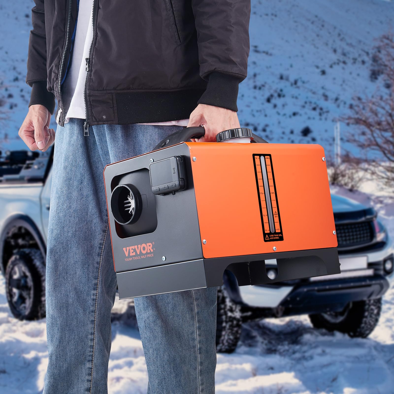 VEVOR Calentador Diésel Portátil Todo en Uno 12V 8kW Calentador de Aire Diésel 0,16-0,62 L/h 8~36°C Ajustable 20-25 m² LCD Bluetooth Mando a Distancia Depósito de 5 L para Autocaravana Sin Instalación