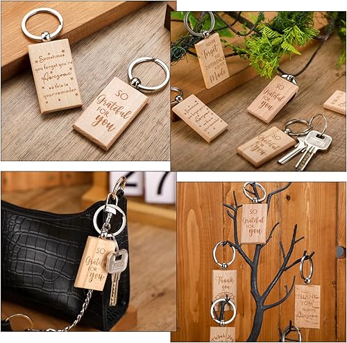 Miniatura 4 de Queekay 50 piezas de regalo de agradecimiento para empleados para mujeres, regalos de agradecimiento para empleados, llaveros de madera en blanco,