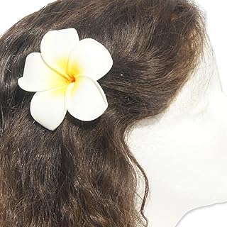 DreamLily Women's Fashion 3 Pcs Hawaiian White Plumeria Flower Foam Hair Clip Balaclavas for Beach (White)