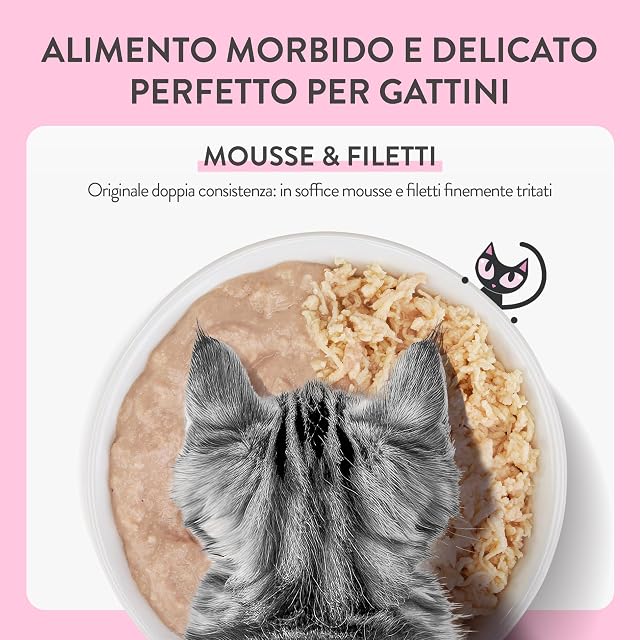 Foto 5 de 8 de Schesir Baby, Filettes de Pollo Y Salmòn, Comida Humeda Completa para Gatitos (36 latas x 55g)