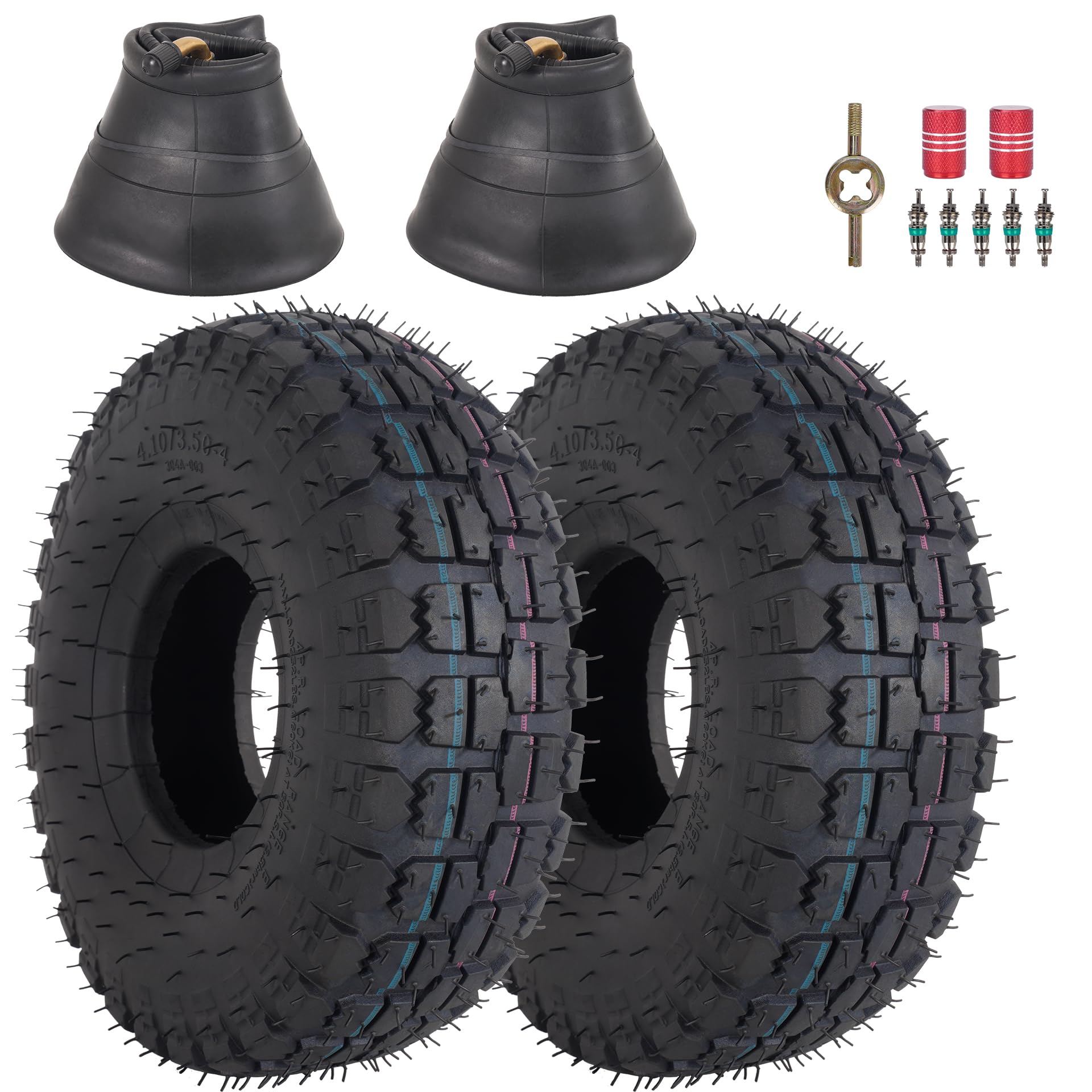 2PCS 4.10/3.50-4 Replacement Tyre and Inner Tube Set with Bent Valve Stem, 10x350-4 Heavy Duty Wheelbarrow Replacement Parts for Lawn Mower, Handcart, Snowblower, Go Kart, ATV