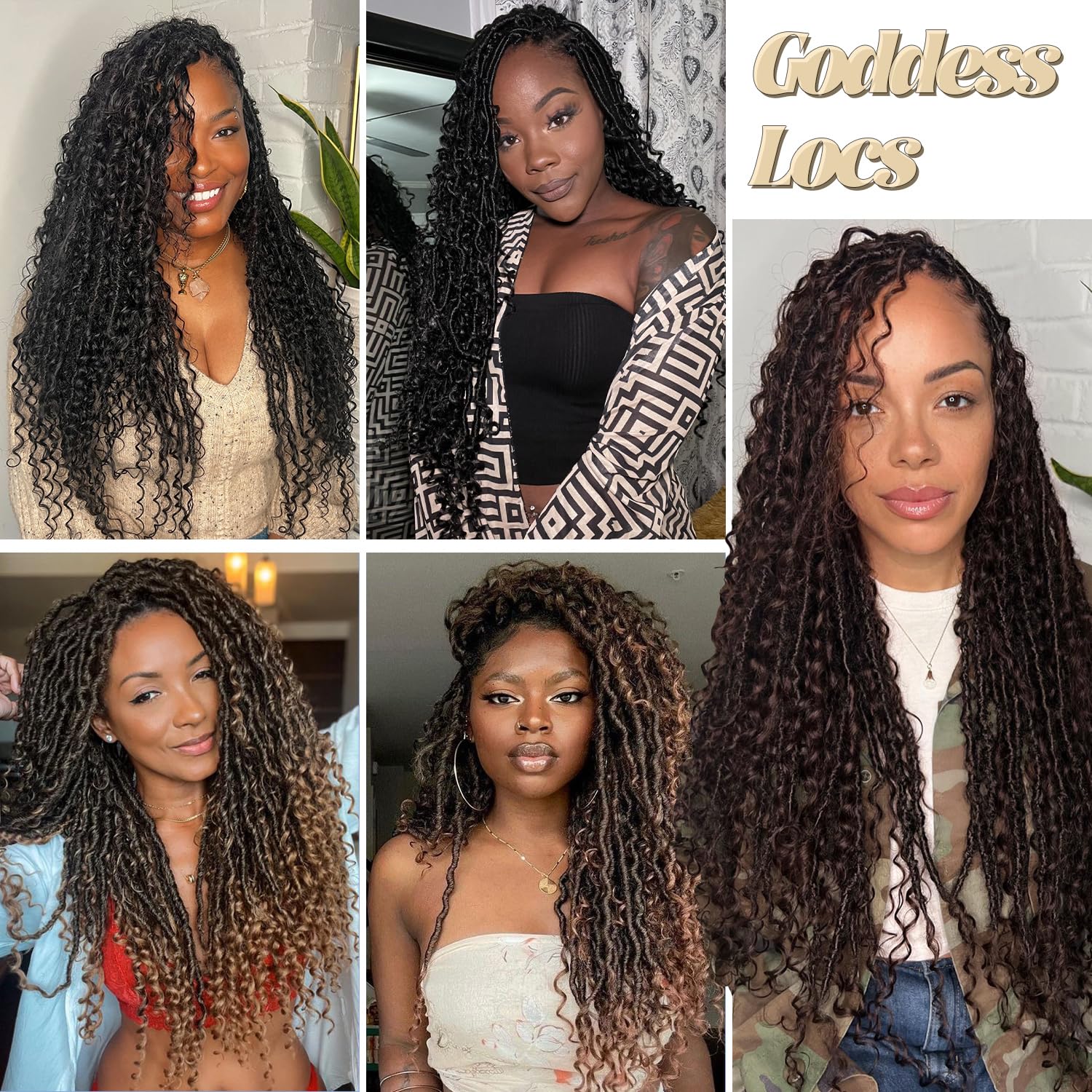 Goddess Faux Locs Crochet Hair, Pre-Looped Synthetic Curly Locs, 8 Packs
