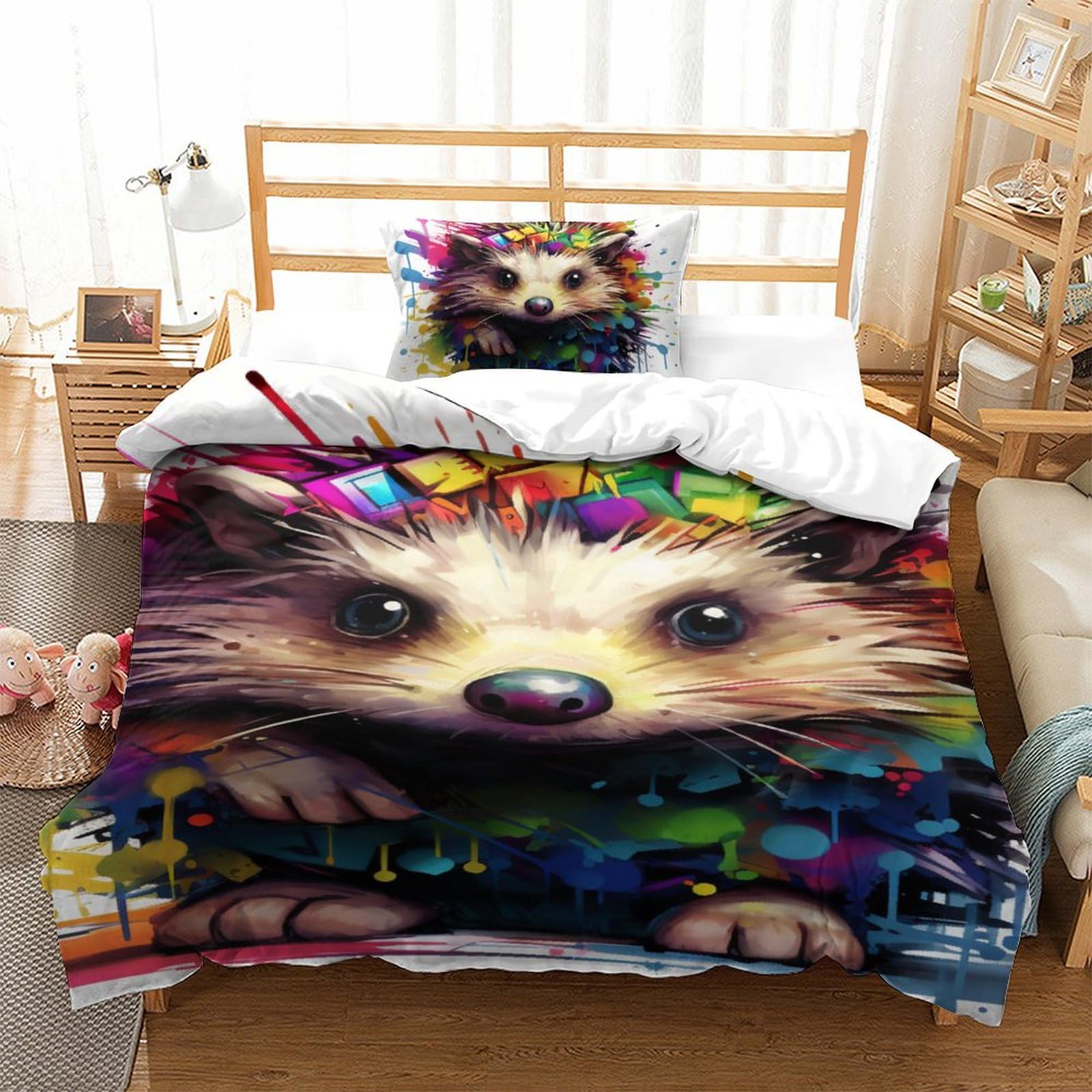 Housse de couette haute qualité impression 3D hedgehogs lit simple 135x200cm literie premium