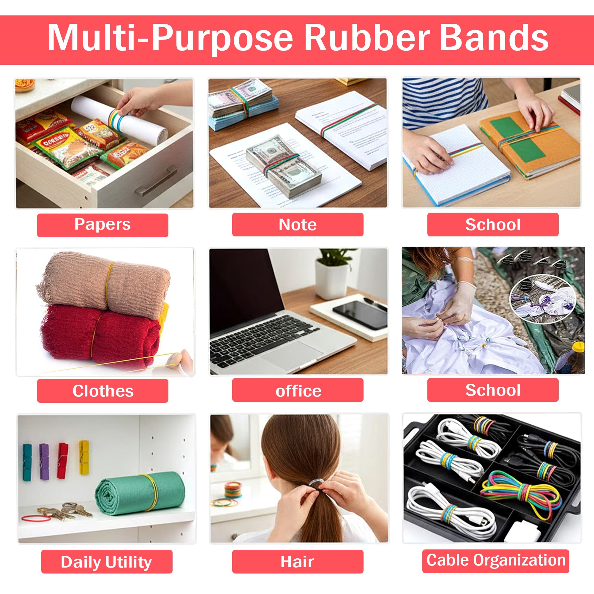 GLUN® Elastic Bands 2 Inches Fluorescent Color Rubber Band for School, Home and Office use High-Quality, Durable and Bright Pack 100 Grams 1