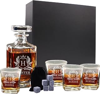 Custom Engraved Groomsmen - Whiskey Decanter Set and 4 Glasses Set - Personalized and Monogrammed with WPS Styles
