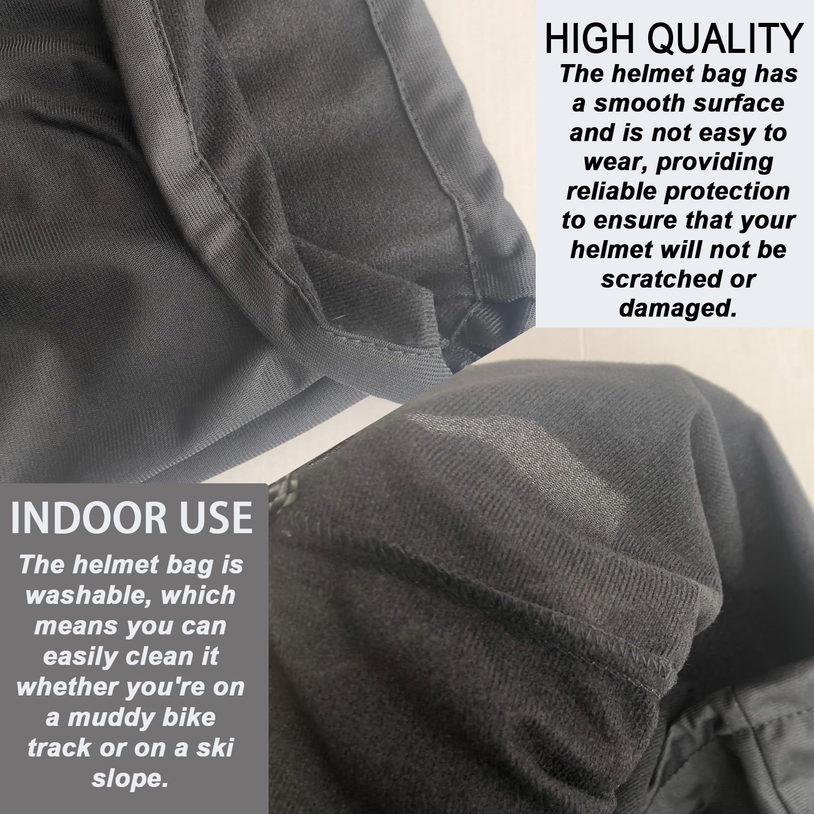 Lot de 2 Sacs pour Casque de Moto, Vélo et Ski - En Peluche, 47 x 43 cm, Avec Cordon de Serrage, Imperméable, Noir - Pour Basketball et Fitness
