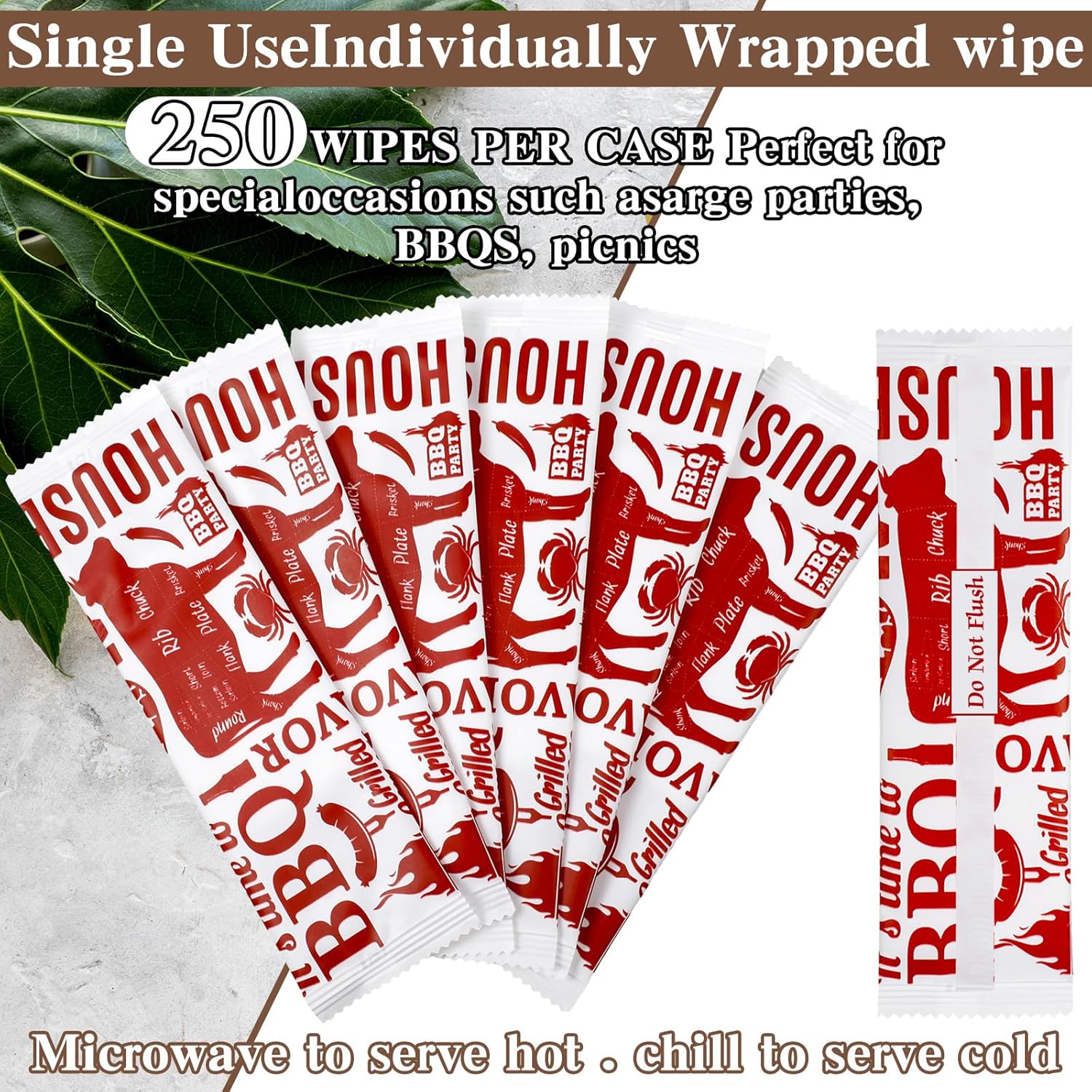 250 Pcs Beef BBQ Wet Wipes Bulk Barbecue Hand Wipes Individually Disposable Cleaning Wrapped Hands Grill for Outdoor Crawfish Seafood Boil Catering Restaurant Summer Supplies