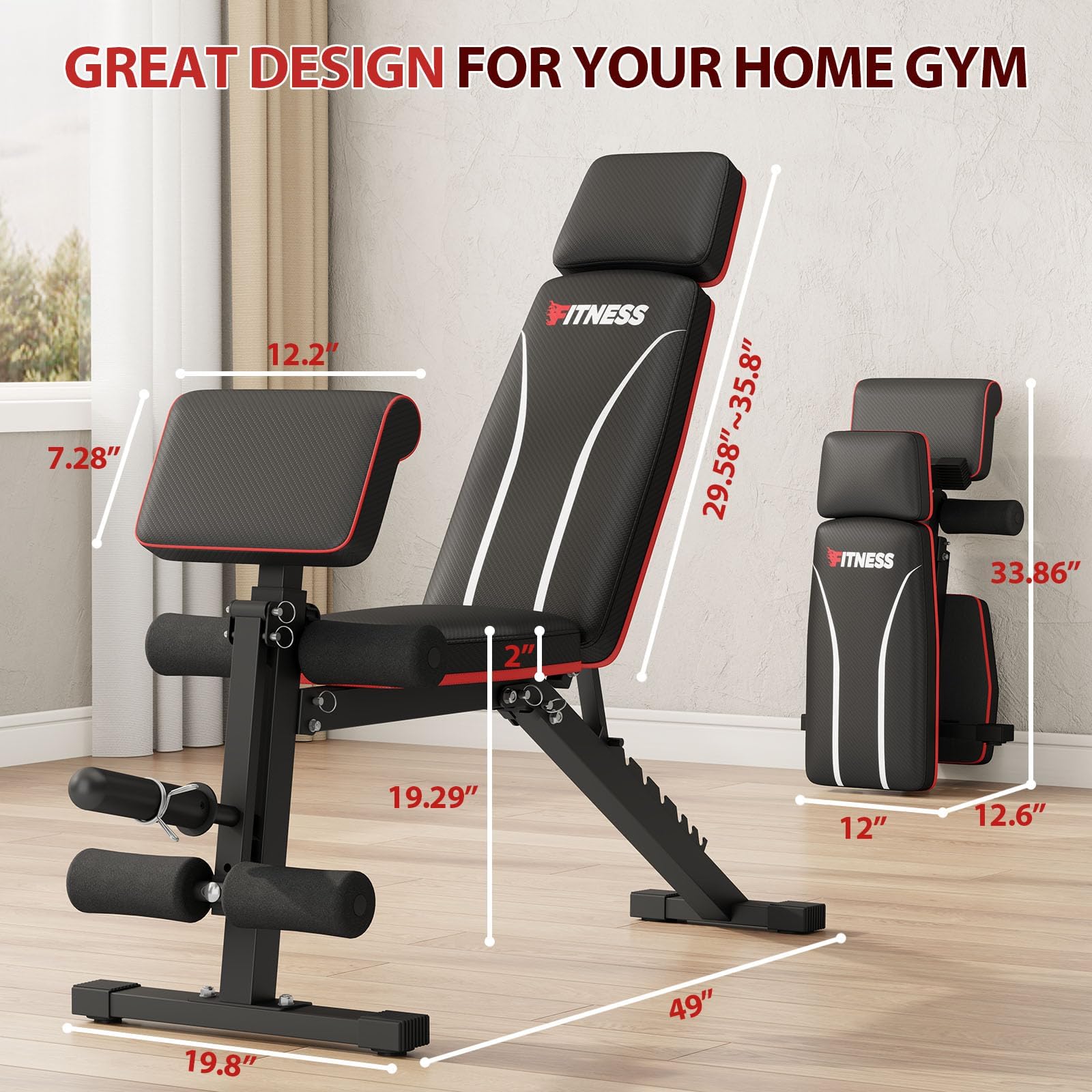 Foldable Weight Bench, Adjustable Workout Bench with Leg Extension, Preacher Pad, Extended Headrest, Space-saving Banco de Pesas for Home Gym, 800lbs Full Body Workouts Strength Training