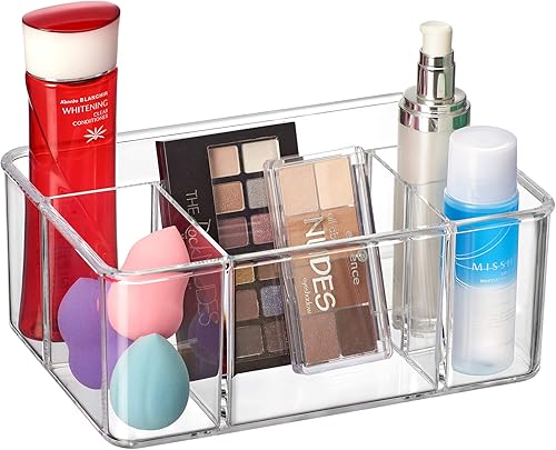 Amazing Abby - Glamour - Organizador de maquillaje acrílico de 5 compartimentos, soporte de plástico transparente para suministros de belleza,