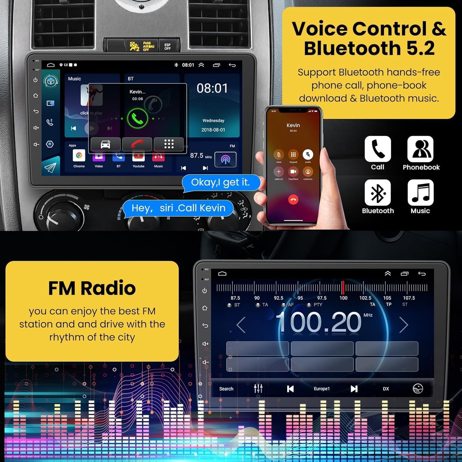 9" Android 13 Car Radio for Dodge Ram 1500/2500/3500 (2006-2008), Dodge Durango (2005-2008), Jeep Grand Cherokee (2005-2009) – 4GB RAM + 64GB ROM CarPlay Screen