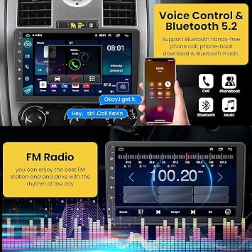 9 Android 13 Car Radio for Dodge Ram 1500/2500/3500 (2006-2008), Dodge Durango (2005-2008), Jeep Grand Cherokee (2005-2009) 4GB RAM + 64GB ROM CarPlay Screen