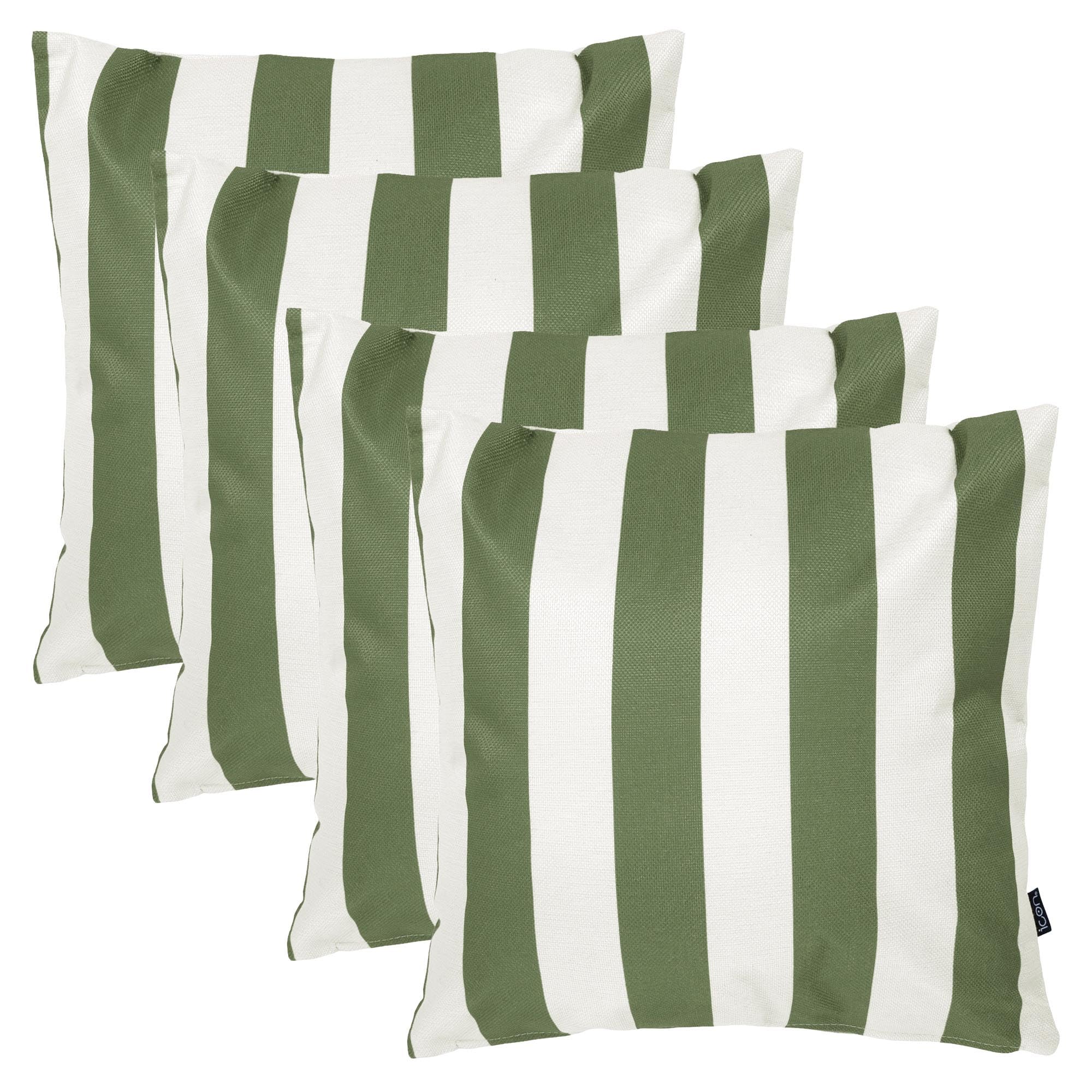 Icon Olive Indoor Outdoor Cushions Filled, Stripe Collection, Green, Set Of 4, 43Cm X 43Cm, Water Resistant, Yellow Outdoor Cushions For Garden Furniture, Lounge, Garden, Patio