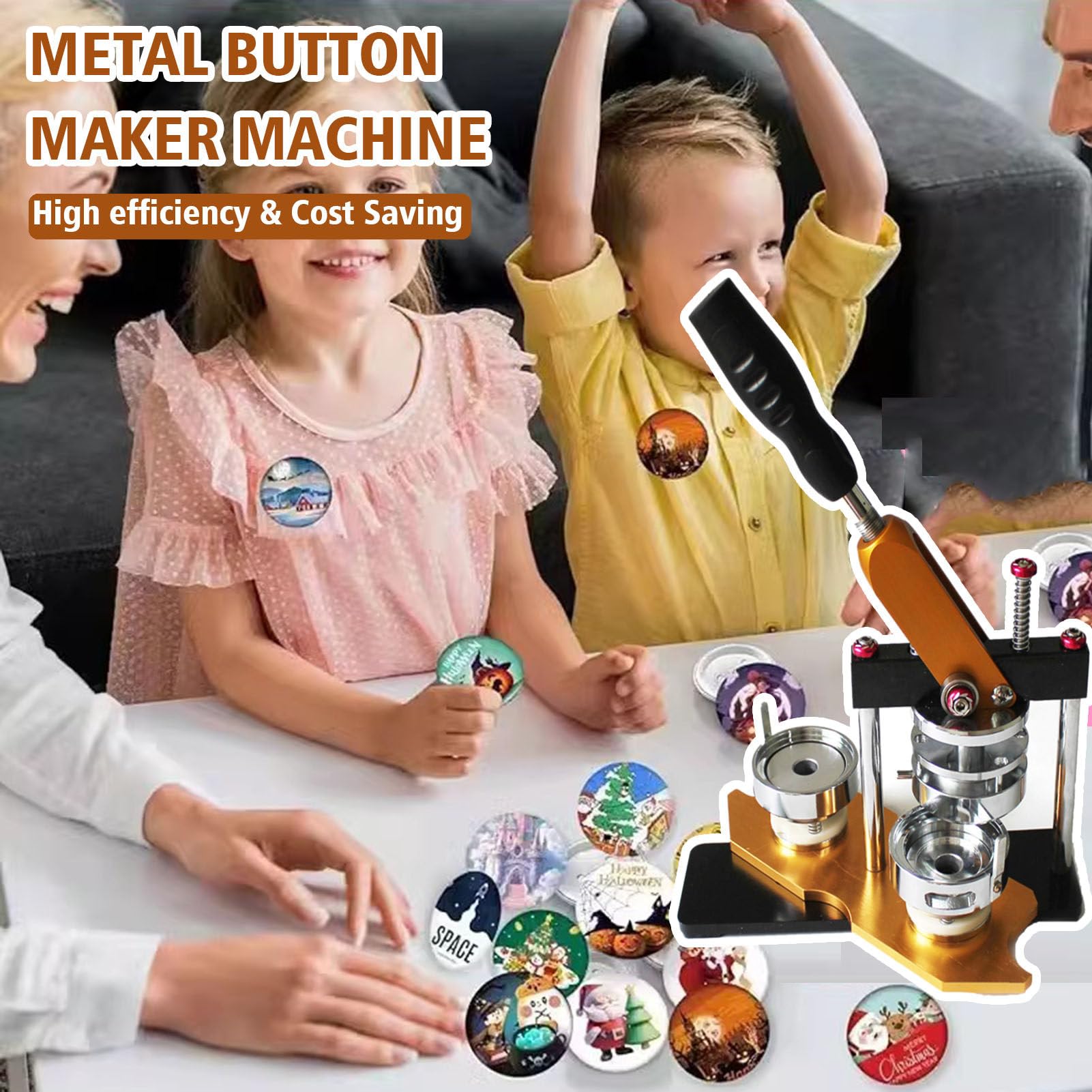 Kit de Máquina para Hacer Botones Redondos: Máquina para Hacer Botones de Varios Tamaños: 100 Juegos de Piezas para Botones, Máquina para Hacer Pines, Prensa para Pines,56mm