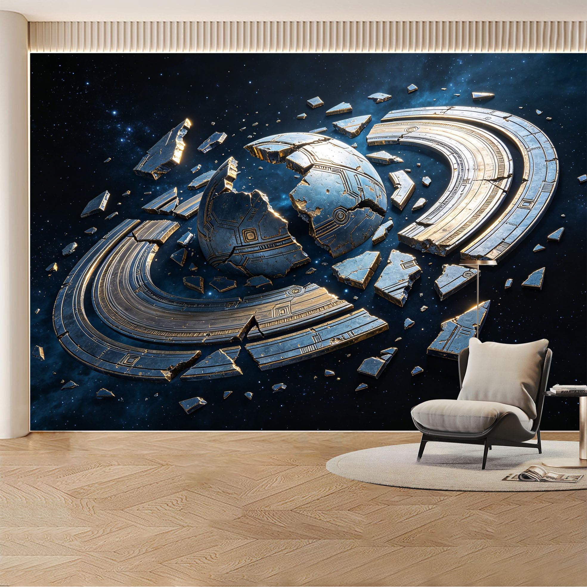 Custom Wall Mural Wallpaper Cosmic Planet 3D Effect Space Landscape Modern Futuristic Design Removable SelfAdhesive Large Photo for Living Room， Bedroom， Office