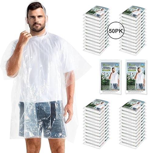 PTEROMY Ponchos de lluvia desechables gruesos para adultos, poncho de lluvia de 1.5 mil