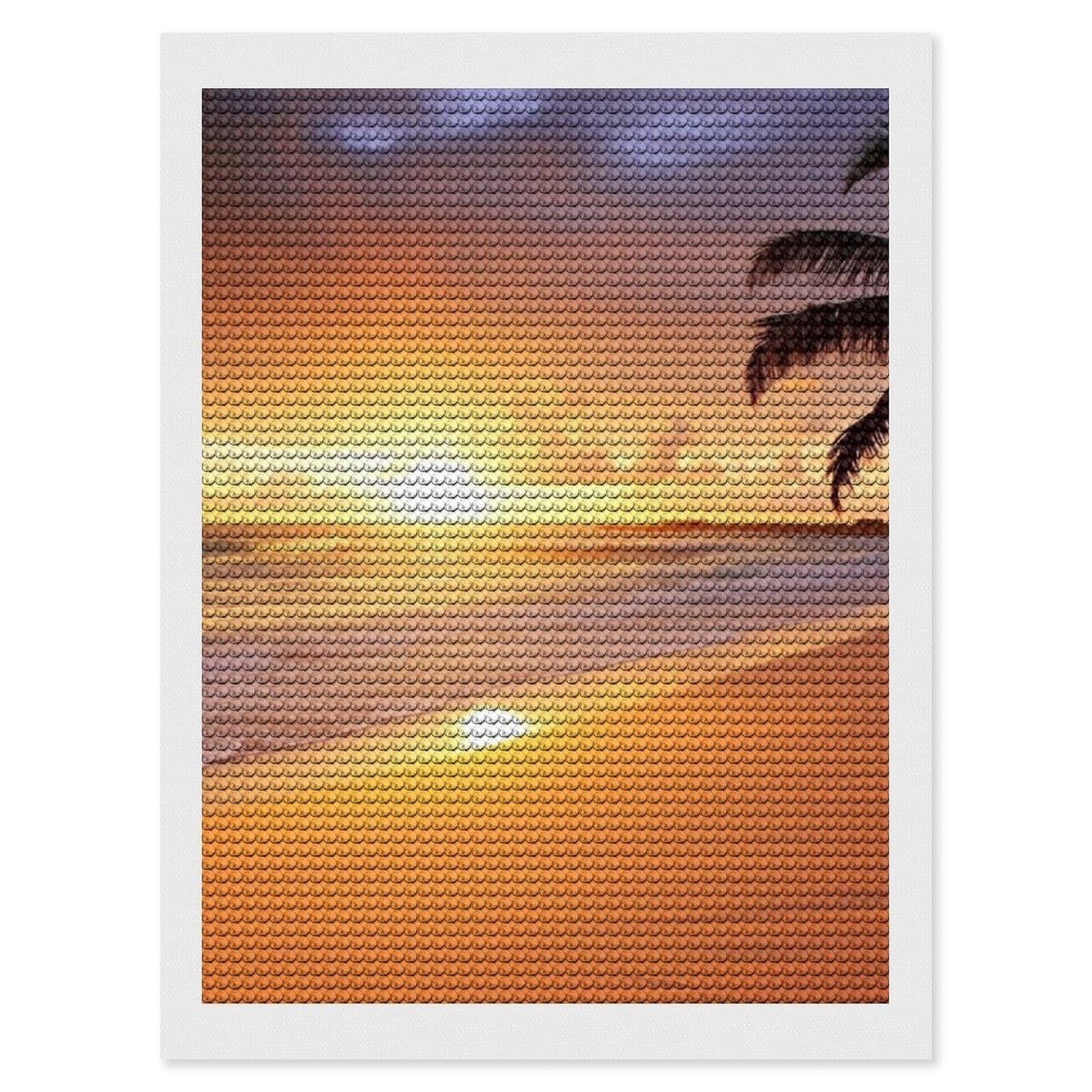 FodPand Diamond Art Kits for Adults, 5D Aurora Diamond Painting Kits for Beginners, Tropical Beach Sunset DIY Full Drill Dots Gem Art Paint Crafts for Home Wall Decor 12"x16"