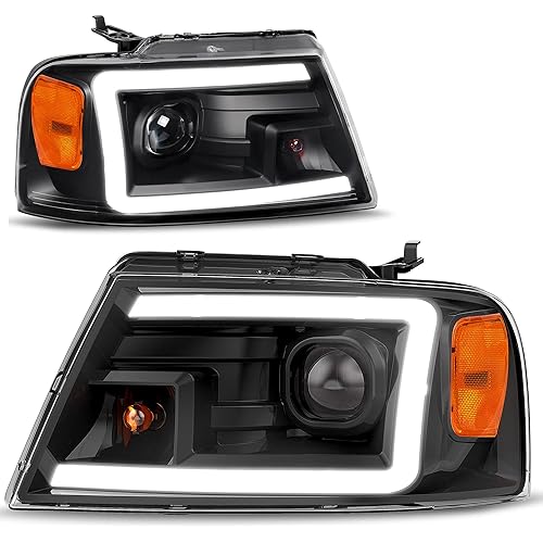 AUTOSAVER88 LED DRL Headlights Assembly Compatible with 2004-2008 04-08 FORD F150 Headlamp Replacement Pair Black Housing (NOT Compatible with 2004 F150 Heritage/Flareside Beds Models)