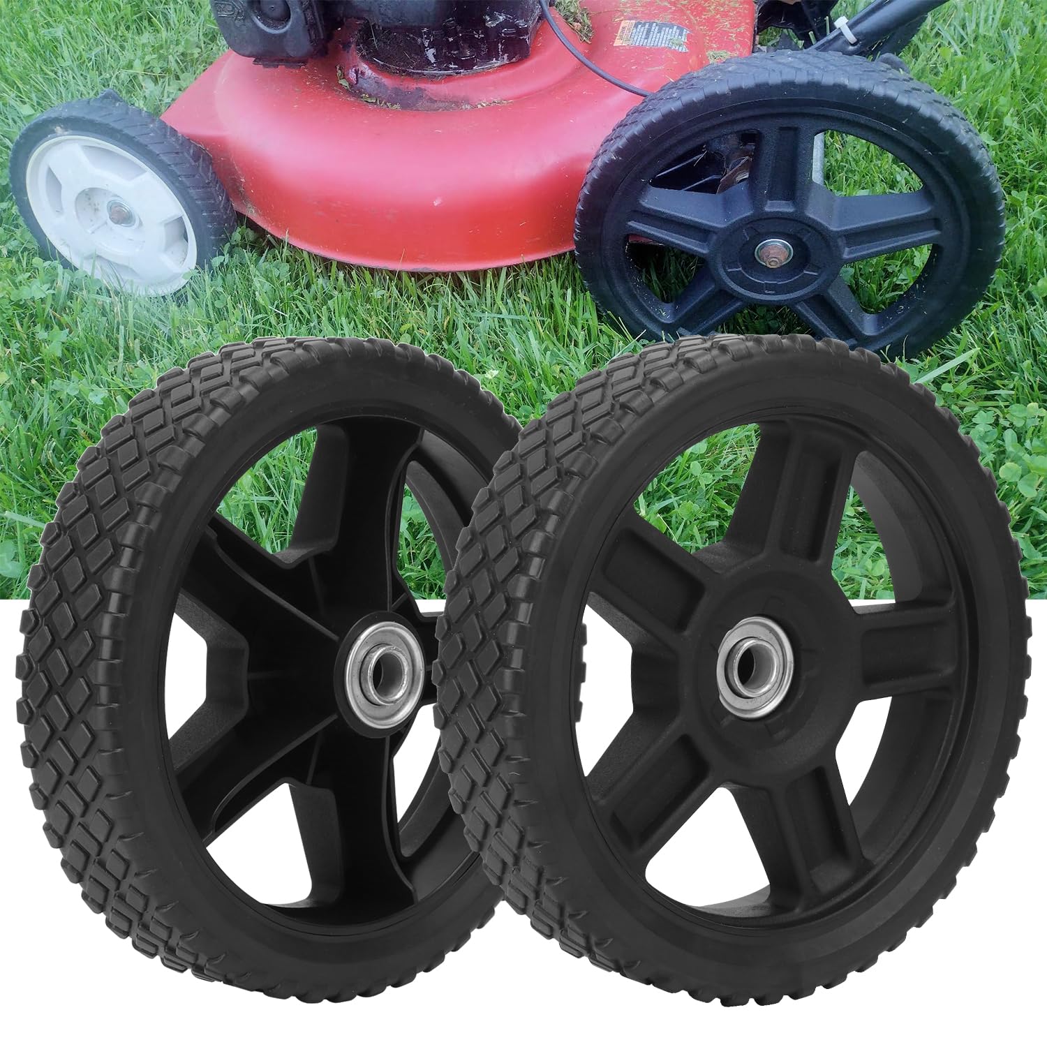 Paquete de 4 ruedas para cortacésped, 8 x 1.75 pulgadas, kit de ruedas para cortacésped, ruedas de silla de ruedas, cortacésped de empuje, se adapta a la mayoría de cortadoras de césped