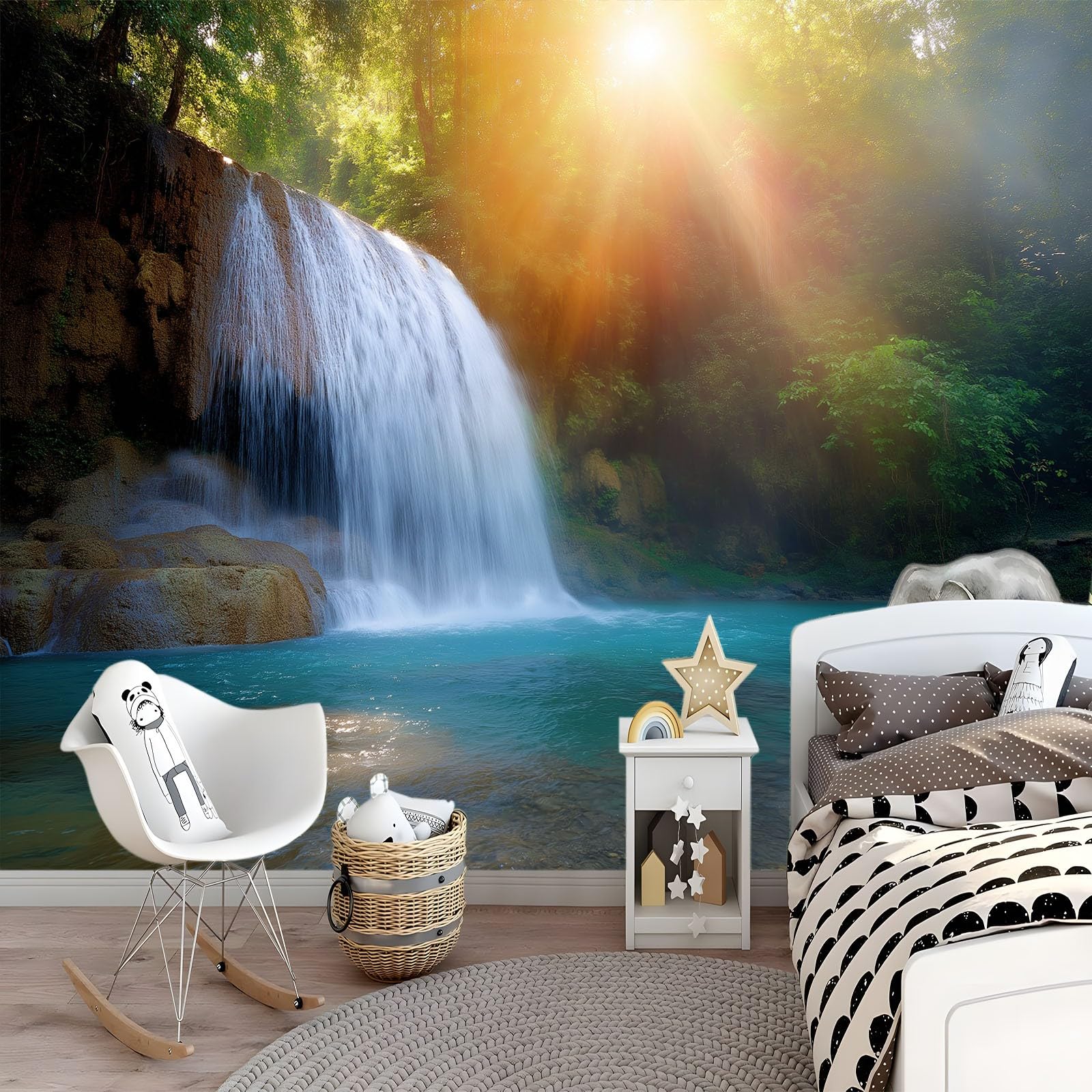 Tapeta 3D Lover'S Bay tęczowy wodospad 250 x 175 cm, murale ścienne, fotografia przyrody, flizelina, fototapeta do salonu, sypialni, pokoju dziecięcego, biura, dekoracja, łatwa w instalacji