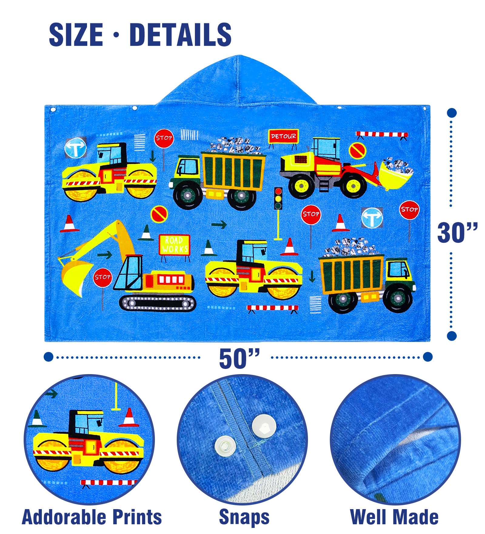 Toallas con capucha para niños – Toalla de baño para niños, playa, toalla de natación, 3-10 años, poncho con capucha de playa 100% algodón, 30 x 50 pulgadas, tamaño grande, suave, grueso, lindo y