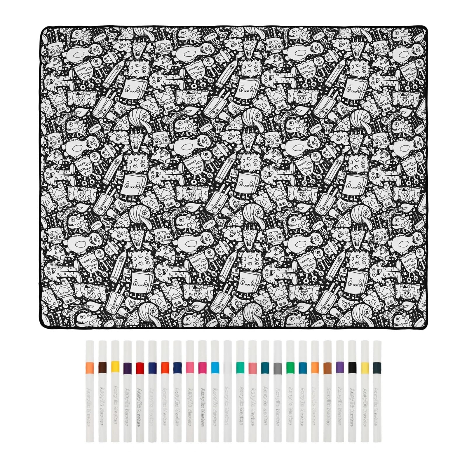 Eixovhira diy coloring blanket DIY Coloring Blanket with 24 Colored Markers Creative(Monster Design)
