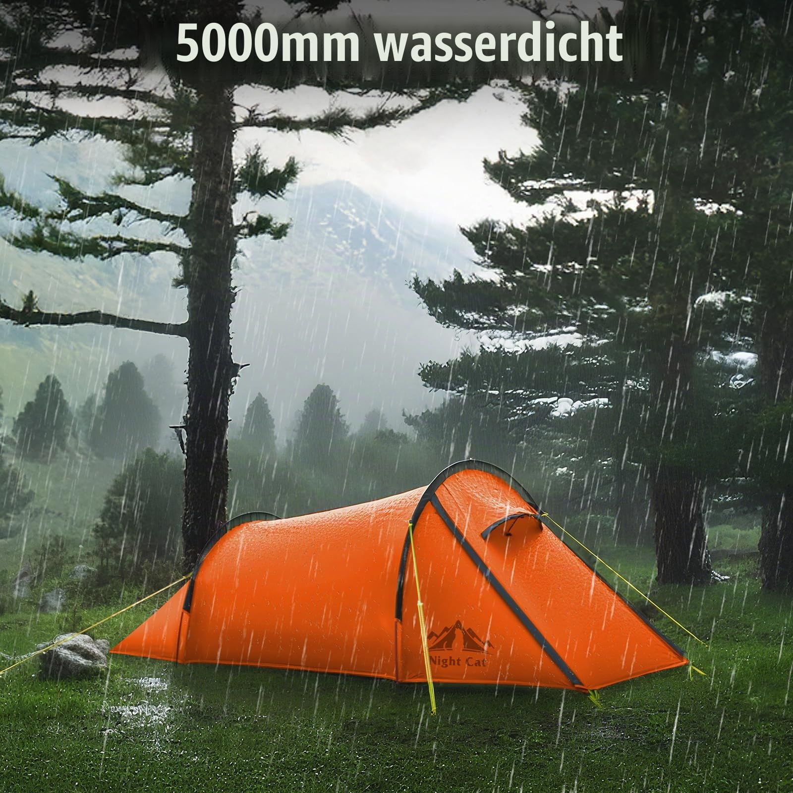 Night Cat Tunnelzelt 1 Personen Wasserdicht: Ultraleichtes Zelt Silnylon 15D 5000MM 1.5 KG für Fahrradtour Kleines Packmaß Camping Trekking